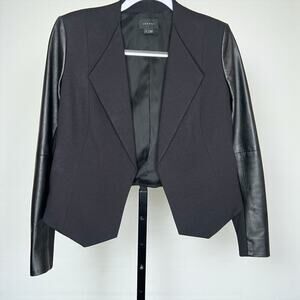 Theory Black Open Front Blazer Jacket w Lamb Leather Sleeves Size 4
